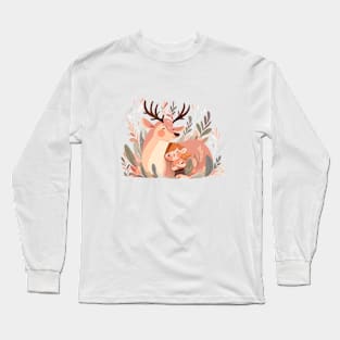 Cute Stag Deer Animal Loving Cuddle Embrace Children Kid Tenderness Long Sleeve T-Shirt